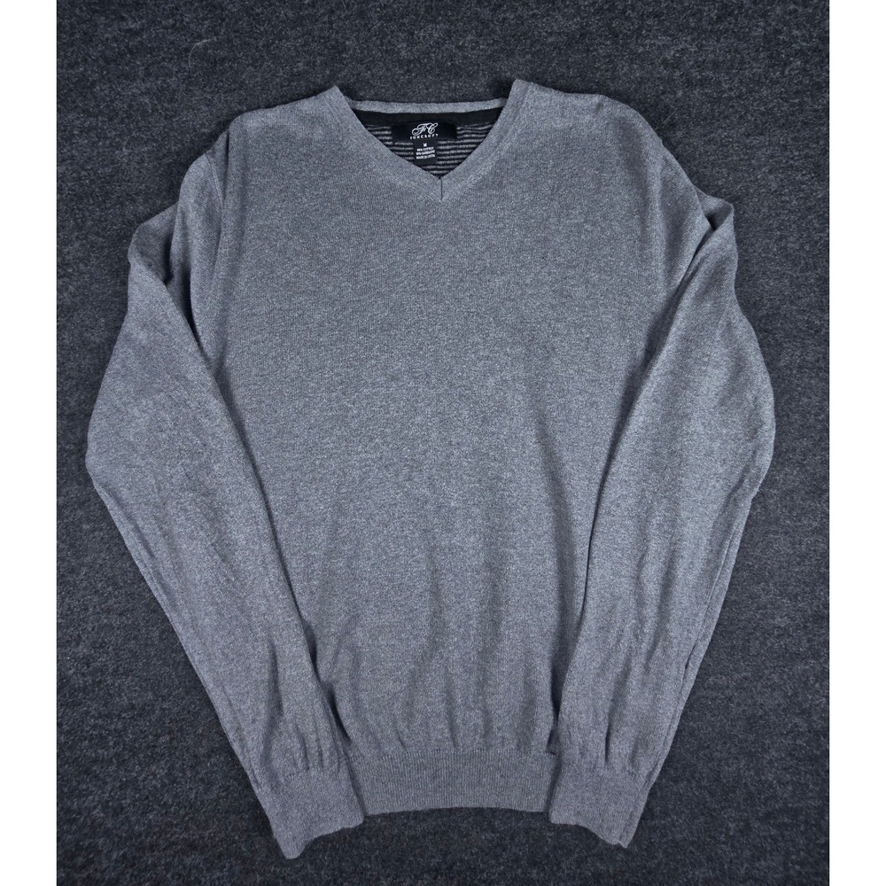 Foxcroft Men's Grey Cotton Cashmere Blend V-Neck Pullover Sweater Classic Size M